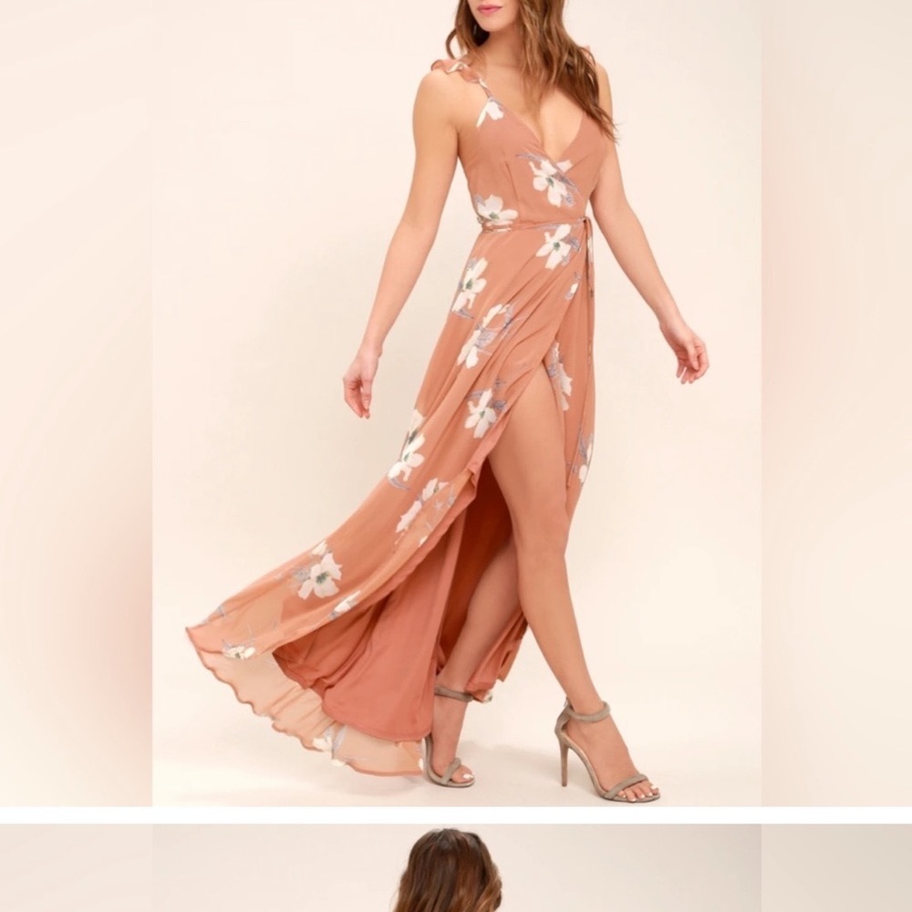 Lulu's All Mine Rusty Rose Floral Print High-Low Wrap Dress Midi XL NWT
